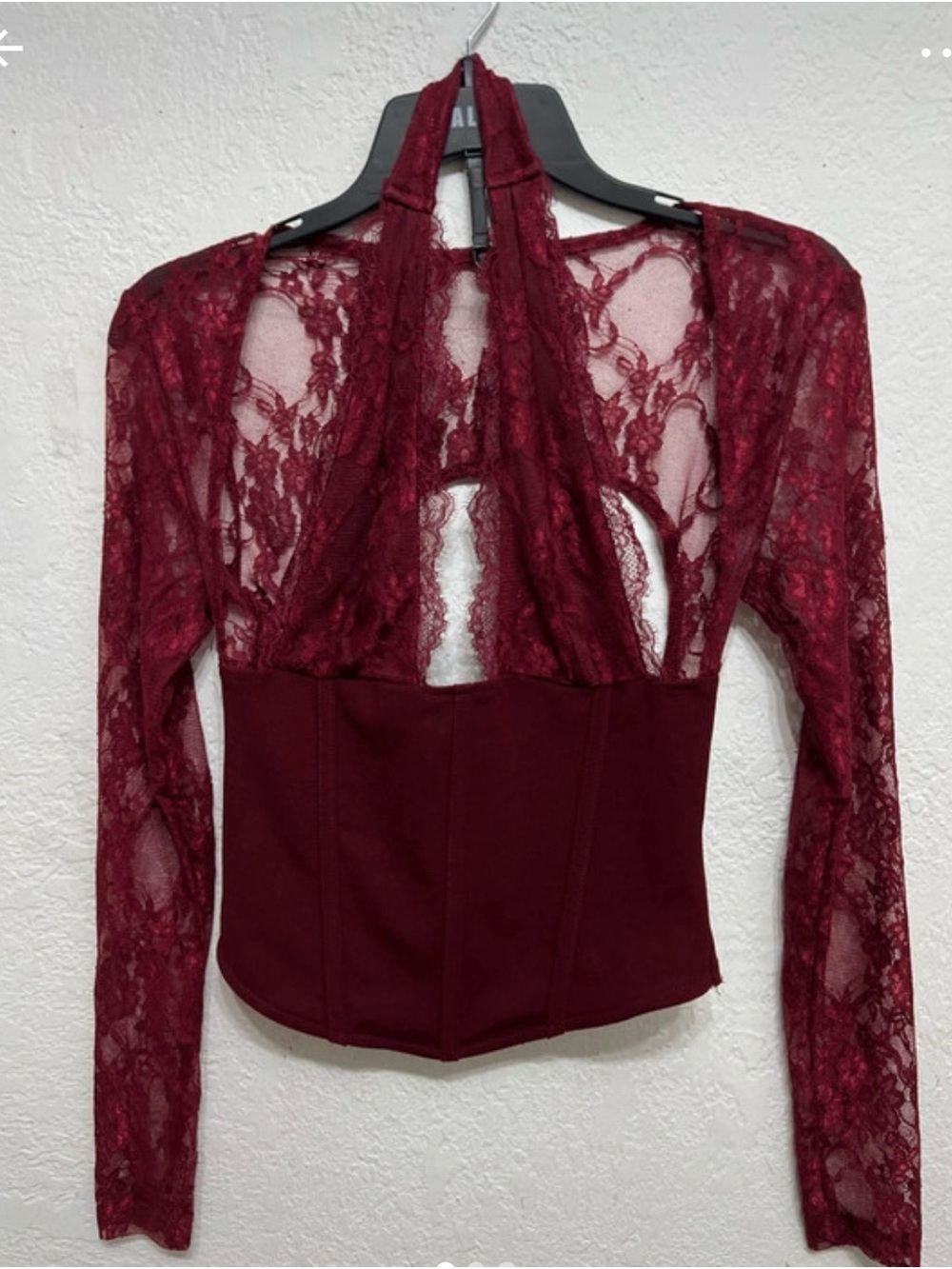 SHEIN Burgundy Lace Halter Corset Blouse